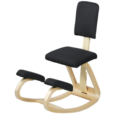 HOMCOM Ergonomic Kneeling Chair, Rocking Wood Kneel Stool with Backrest for Improve Posture, Back Pain, Black