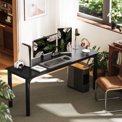 HOMCOM 71" Computer Desk, Desktop Desk with Metal Legs, Distressed Black