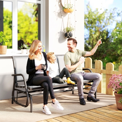 Outsunny 3-Seat Outdoor Glider Chair, Patio Rocking Chair, Steel Frame, Sling Fabric Seat for Garden, Backyard, Lawn, Cream