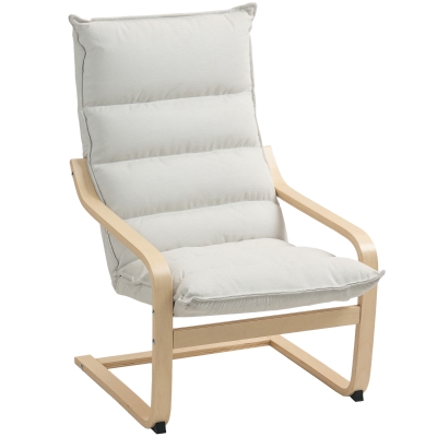 HOMCOM Birch Wood Fabric Modern Armchair, Accent Chair with Curved Leg and Arm for Living Room, Cream White