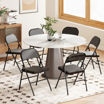 HOMCOM Set of 6 Metal Foldable Chairs, PU Leather Padded Folding Chairs with Cushion Seat and Open Back for Indoor, Black