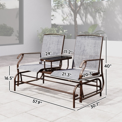 Outsunny Glider Chair w/Center Table Patio Double Rocking