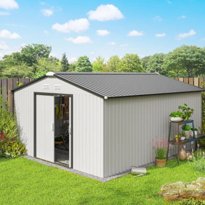 Outsunny Metal Storage Shed, Utility Shed with Locking Doors, White