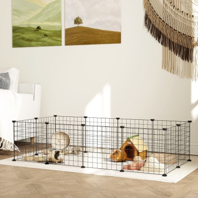 PawHut Pet Playpen, DIY Cage House for Small Animals, Guinea Pigs, Hedgehogs, Black