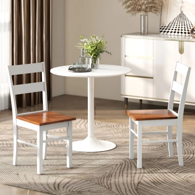HOMCOM Farmhouse Rubber Wood Dining Chairs, Set of 2, Light Gray