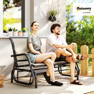 Outsunny 2-Person Outdoor Glider Bench, Beige Rocking Loveseat