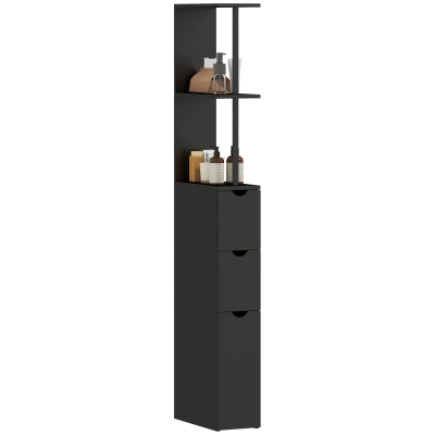 HOMCOM Tall Bathroom Storage Cabinet, Narrow Bathroom Cabinet with Drawers and Open Shelves for Small Spaces, Black