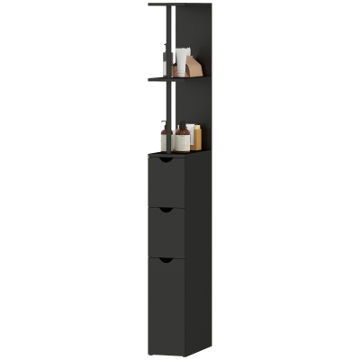 HOMCOM Tall Bathroom Storage Cabinet, Narrow Bathroom Cabinet with Drawers and Open Shelves for Small Spaces, Black