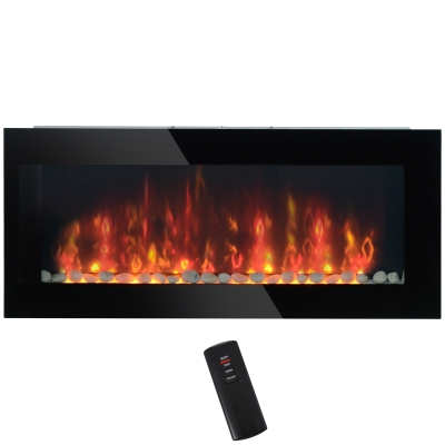 HOMCOM Wall Mounted Fireplace, 41 Inch Modern Electric Fireplace with Patented LED Flame Effect and 7 Colors, Black