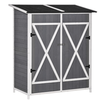 Outsunny 54.75''x29.5''x63'' Garden Storage Shed Asphalt Roof Wooden Timber Double Door Utility Storage House w/ Movable Shelf & Fixed Fittings