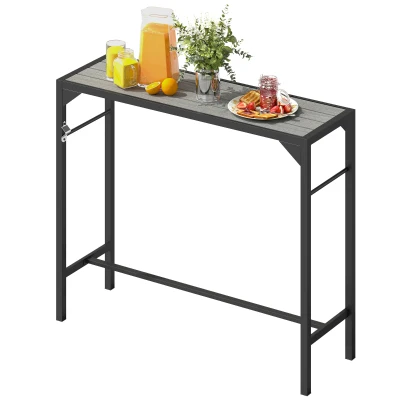 Outsunny Bar Height Outdoor Table with Built-In Bottle Opener, Patio Bar Table with Wood Grain Plastic Top, 47.2" x 15" x 39
