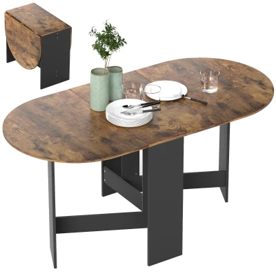 HOMCOM Oval Folding Dining Table, Space Saving Drop Leaf Kitchen Table for Dining Room, Living Room, Rustic Brown