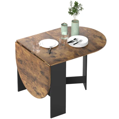 HOMCOM Oval Folding Dining Table, Space Saving Drop Leaf Kitchen Table for Dining Room, Living Room, Rustic Brown