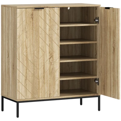 HOMCOM Shoe Storage Cabinet for 15 Pairs, Freestanding Shoe Cabinet with Doors and Adjustable Shelves for Hallway, Oak