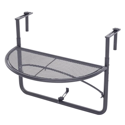 Outsunny Adjustable Balcony Hanging Railing Table, Metal Mounting Mini Wall Desk Storage Rack, Outdoor Flower Stand Serving Table Half Round, Grey