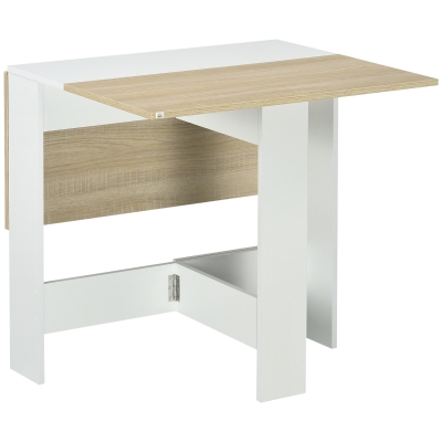 HOMCOM Drop Leaf Dining Table Wood Folding Table Multi-Use Side Table Dining Desk Space Saving Table, White/Oak