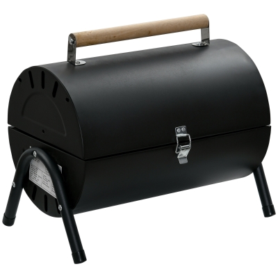 Outsunny Portable Outdoor Charcoal BBQ Grill, Tabletop Folding Barbecue Grill BBQ Heat Smoker with Handle, Black