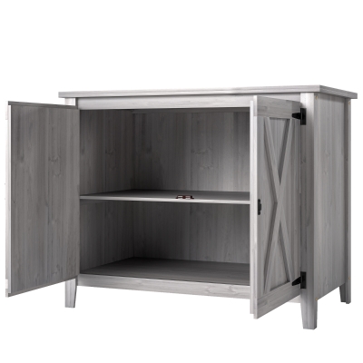 Outsunny Wooden Outdoor Storage Cabinet, Garden Shed Potting Shed with Shelf and Double Doors, Light Grey