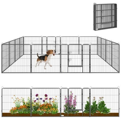 PawHut Heavy Duty Pet Playpen, 16 Panels Steel Dog Fence Puppy Exercise Pen with 2 Doors Locking Latch, 31.5" Height