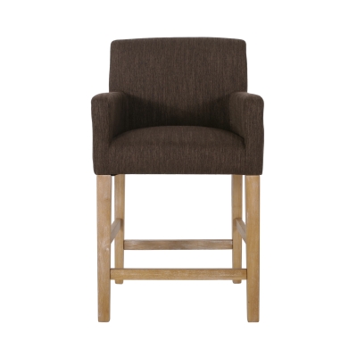 Upholstered Counter Stool with Rubberwood Frame, Contemporary Style with Rounded Armrests, 24" L x 23" W x 39.5" H, Brown