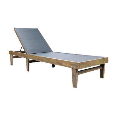 Outdoor Acacia Chaise Lounge with Adjustable Backrest, Foldable Legs Designed for Sunbathing, 78" L x 24" W x 31.5" H, Dark Gray