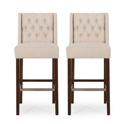 2 Sets of Modern Minimalist Counter Stool with Commercial Grade, High-Density Fabric Seat with Metal Legs, 19" L x 23.5" W x 44.5" H, Beige