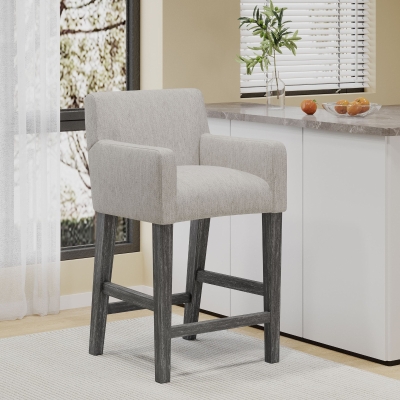 Contemporary Upholstered Counter Stool with Rubberwood Frame, Easy Assembly with Included Tools, 24" L x 23" W x 39.5" H, Light Grey