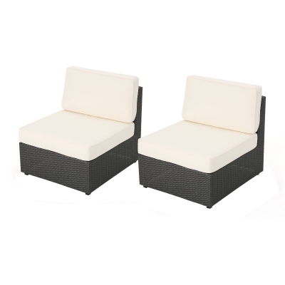 Armless Patio Chair Set with Water Resistant Cushions, PE Wicker with Powder-Coated Iron Frame, 26" L x 30.5" W x 26" H, Antique Grey