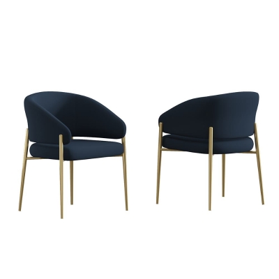 Set of 2 Modern Dining Chairs with Metal Frame for Long-Lasting Use, Fabric Upholstered with Curved Backrest, 24" L x 22" W x 31.5" H, Blue