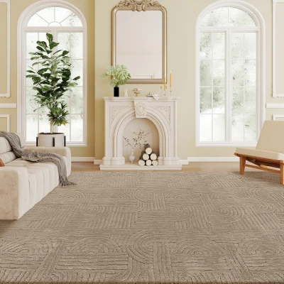 HOMCOM 6x9 Area Rug, Luxurious Faux Fur Rug, Non-Slip Floor Carpet for Living Room, Bedroom, Dining Room, Tan