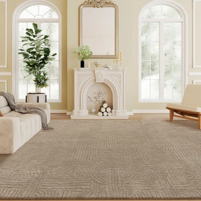 HOMCOM 5x7 Area Rug, Luxurious Faux Fur Rug, Non-Slip Floor Carpet for Living Room, Bedroom, Dining Room, Tan