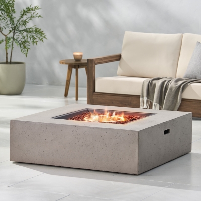50,000 BTU Square MGO Fire Table for Effortless Warmth, Modern Design with Lightweight Concrete, 40" L x 40" W x 12.5" H, Light Gray