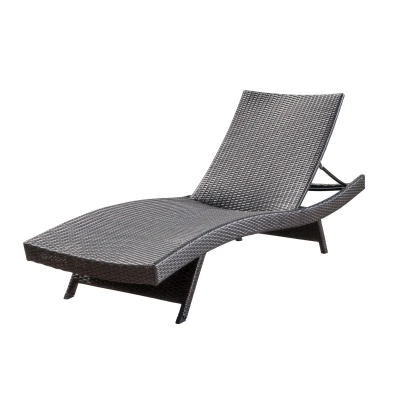 PE Wicker Chaise Lounge with Adjustable Backrest, Foldable Legs Designed for Comfort and Sunbathing, 79" L x 27.5" W x 38" H, Light Grey
