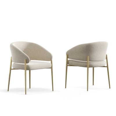 Set of 2 Modern Dining Chairs with Metal Frame for Long-Lasting Use, Fabric Upholstered with Curved Backrest, 24" L x 22" W x 31.5" H, Beige