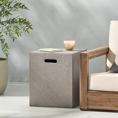 Modern MGO Tank Holder Side Table with Multi-functional Design, Lightweight Concrete for Durability, 16.5" L x 16.5" W x 20.5" H, Light Grey