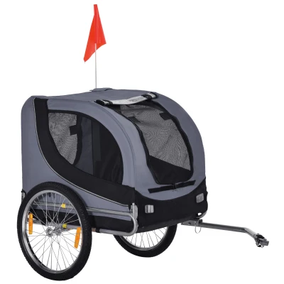 Aosom Dog Bike Trailer, Pet Cart, Bicycle Wagon, Travel Cargo, Carrier Attachment with Hitch, Foldable for Travelling, Grey