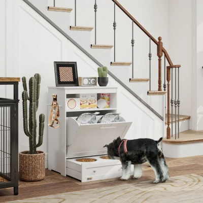 PawHut Pet Feeder Station Cabinet with Raised Bowls, White