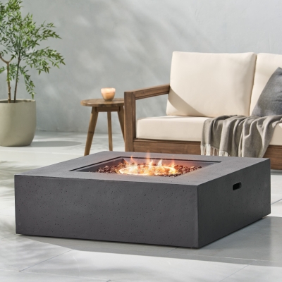 50,000 BTU Square MGO Fire Table with Modern Design, Modern Design with Lightweight Concrete, 40" L x 40" W x 12.5" H, Dark Grey