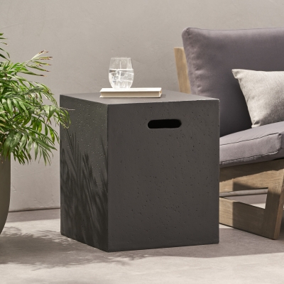 Modern MGO Tank Holder Side Table with Multi-functional Design, Lightweight Concrete for Durability, 16.5" L x 16.5" W x 20.5" H, Dark Grey