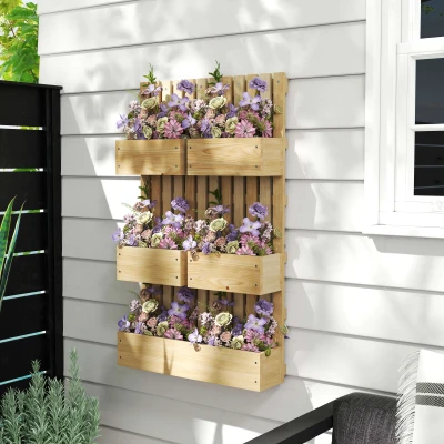 Outsunny Wall-Mounted Raised Garden Bed w/ Trellis, Wood Planter