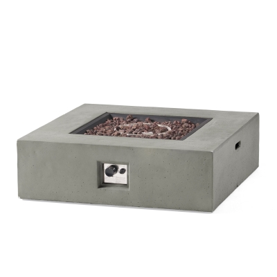 50,000 BTU Square MGO Fire Table for Effortless Warmth, Modern Design with Lightweight Concrete, 40" L x 40" W x 12.5" H, Light Gray