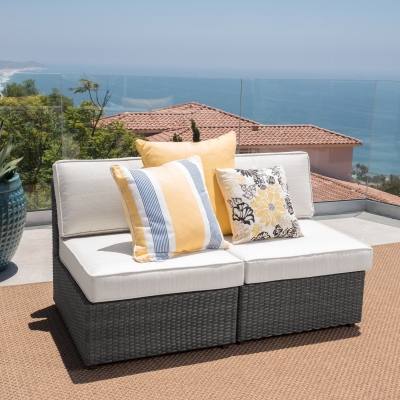 Armless Patio Chair Set with Water Resistant Cushions, PE Wicker with Powder-Coated Iron Frame, 26" L x 30.5" W x 26" H, Antique Grey
