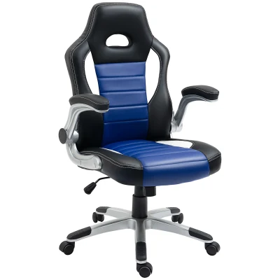 HOMCOM Racing Gaming Chair PU Leather Office Chair Executive Computer Desk Chair with Adjustable Height, Flip Up Armrest, Swivel Wheels, Blue