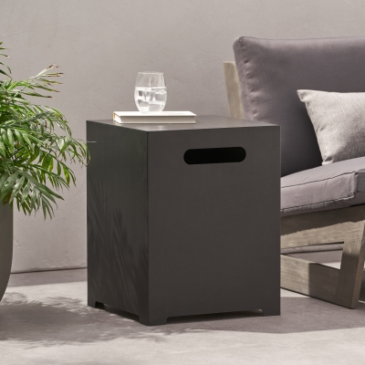Square Metal Propane Tank Cover Side Table with Durable Iron Frame, Built-in Propane Tank Space, 15.5" L x 15.5" W x 20" H, Dark Grey