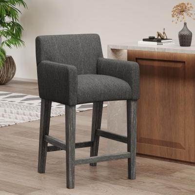Contemporary Upholstered Counter Stool with Rubberwood Frame, Easy Assembly with Included Tools, 24" L x 23" W x 39.5" H, Charcoal Gray