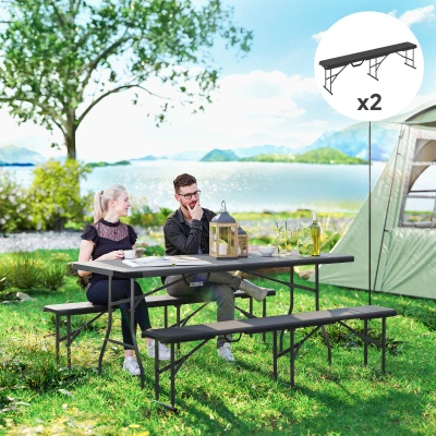 Outsunny 2 Pack 6 ft Portable Folding Benches with Handle, Black