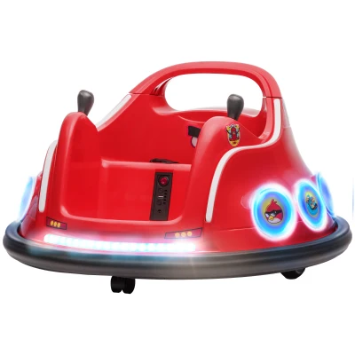 Qaba Angry Bird Licensed Electric Ride on Car, 12V Bumper Car for Kids w/ Dual Joysticks, 360 Degree Spin, Red