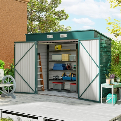 Outsunny 8 x 4FT Galvanized Garden Storage Shed, Metal Outdoor Shed with Double Doors and 2 Vents, Green