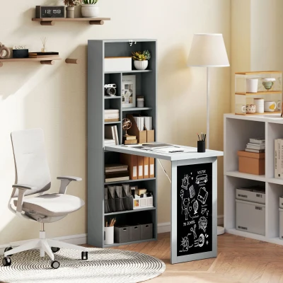 HOMCOM Fold-out Wall-Mount Writing Table, Gray