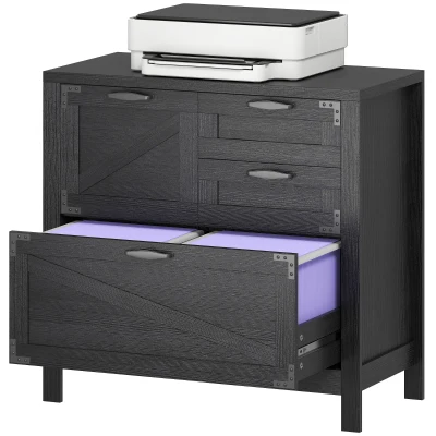 HOMCOM Lateral Filing Cabinet, Farmhouse File Cabinet with 4 Drawers, Fit Letter/A4/Legal Hanging Files, Black Wood Grain